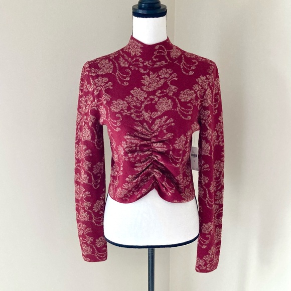 NWT Anthropologie Floral Ruched Mock Neck Sweater Size M - Picture 9 of 15